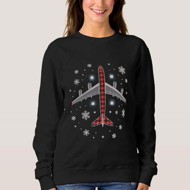 Sweatshirt Pilote de Noël à carreaux d'avion (Devant)