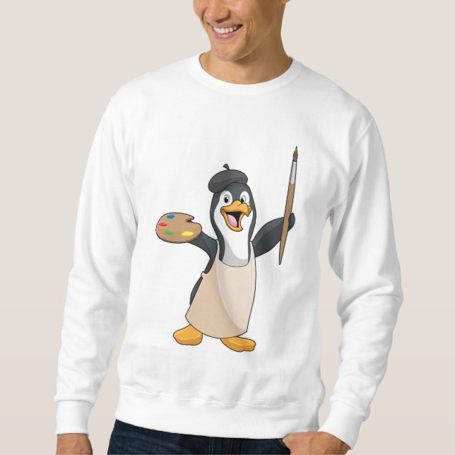 Sweatshirt Pingouin as Painter with Paint brush & Colour (Devant)
