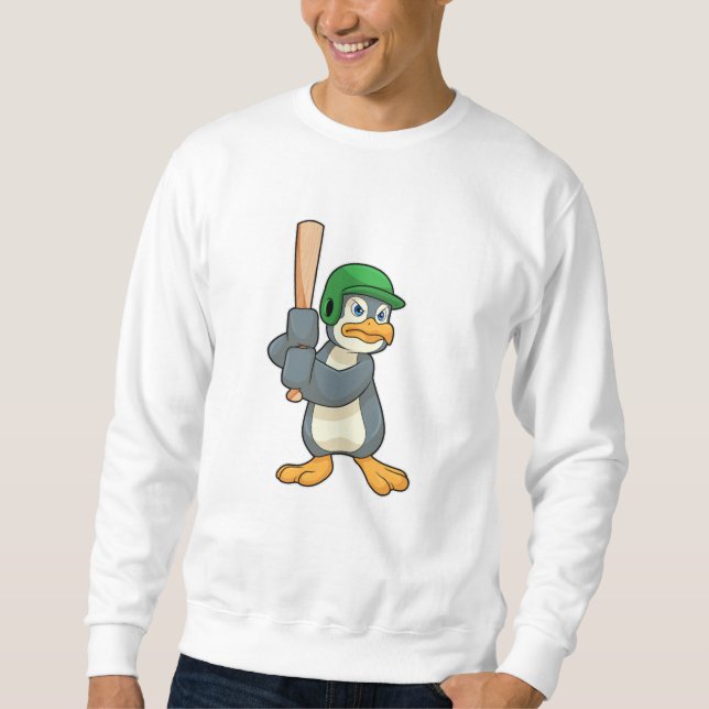 Sweatshirt Pingouin au baseball avec batte et casque de baseb (Devant)