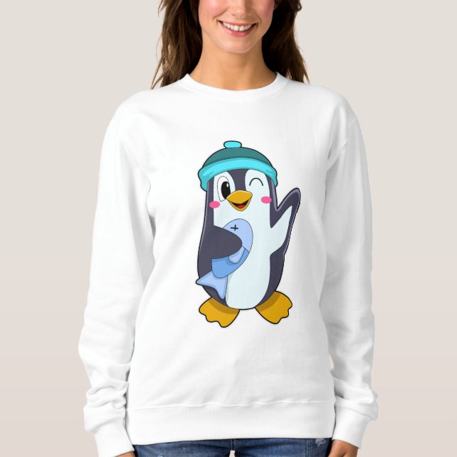 Sweatshirt Pingouin avec poisson et Casquette (Devant)