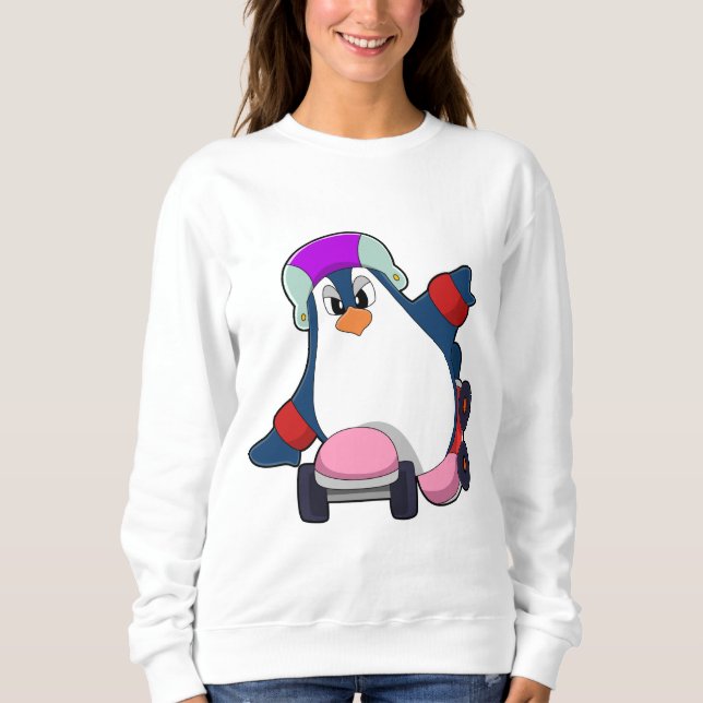 Sweatshirt Pingouin comme Patineur Inline avec Patins Inline (Devant)