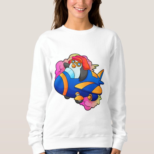 Sweatshirt Pingouin comme pilote avec avion (Devant)
