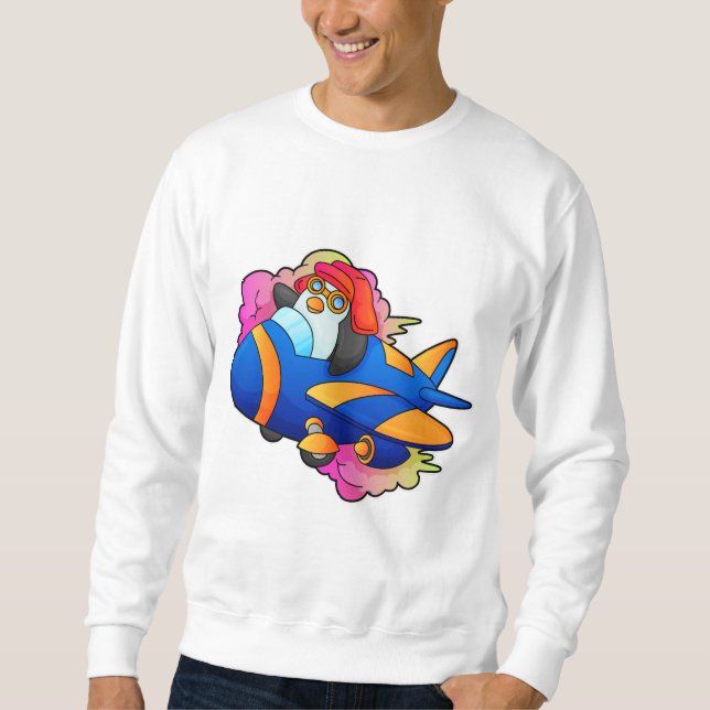 Sweatshirt Pingouin comme pilote avec avion (Devant)