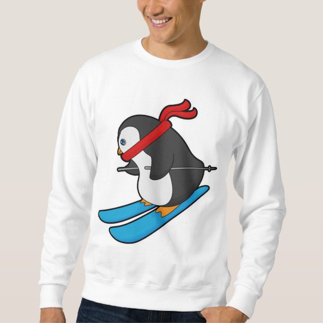 Sweatshirt Pingouin comme skieur avec ski (Devant)