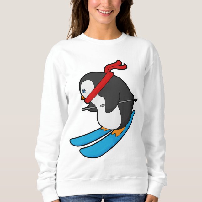 Sweatshirt Pingouin comme skieur avec ski (Devant)