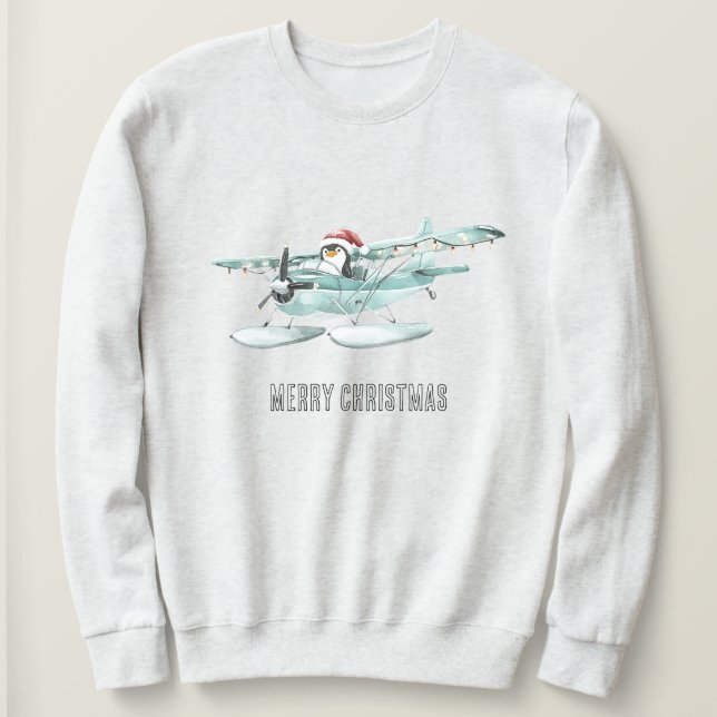 Sweatshirt Pingouin dans l'avion Noël (Design devant)