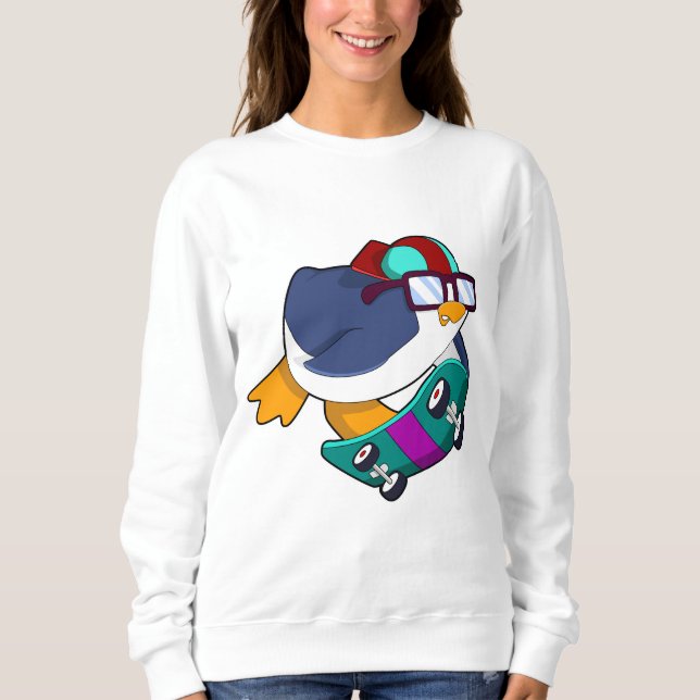Sweatshirt Pingouin en patinage avec skateboard (Devant)