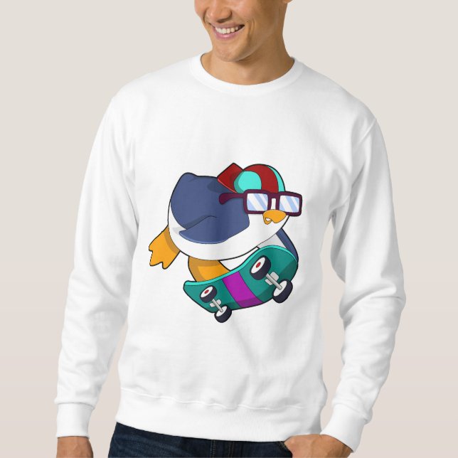 Sweatshirt Pingouin en patinage avec skateboard (Devant)