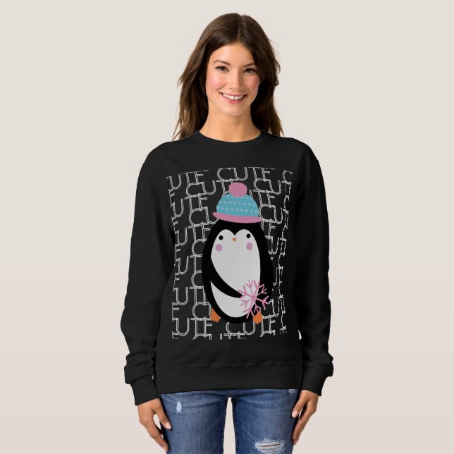 Sweatshirt Pingouin Noël mignon Flocon de neige hiver (Devant entier)