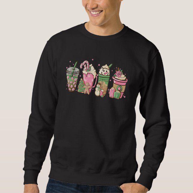 Sweatshirt Pink Aesthetic Christmas Coffee Cocoa and Cookies  (Devant)