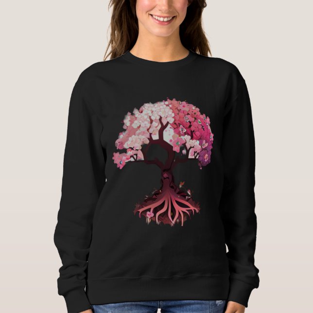 Sweatshirt pink and white flowers cherry blossom tree of life (Devant)