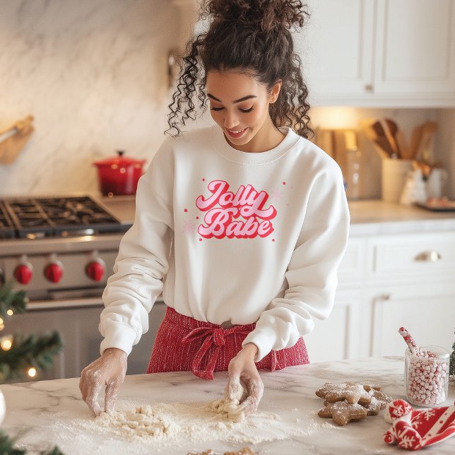 Sweatshirt Pink Christmas Jolly Babe Font tendance (Red & Pink Jolly Babe Trendy Script Sweatshirt)