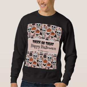 Sweatshirt Pink Halloween Tricoter ou traiter Nom de famille 