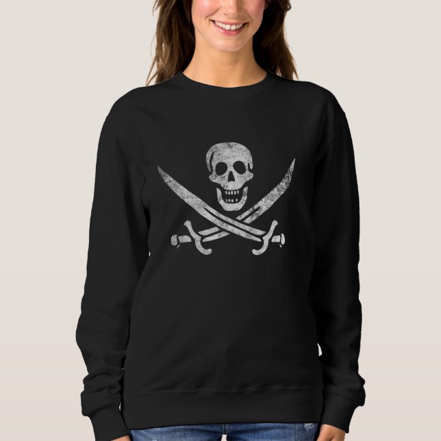Sweatshirt Pirate Calico Jack Drapeau Jolly roger Gra Distres (Devant)