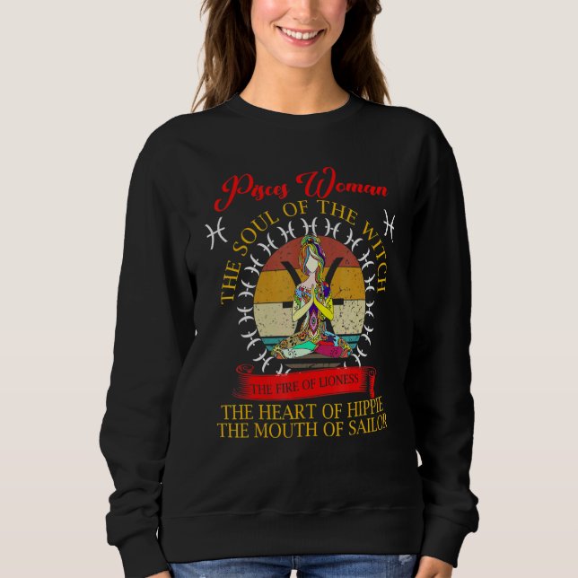 Sweatshirt Pisces Femme Noire Drôle Femme L'Âme D'Une Sorcièr (Devant)