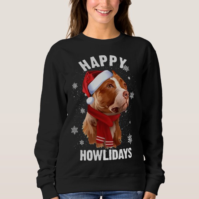 Sweatshirt Pitbull Brown regarde vers le Chien Noël Père Noël (Devant)