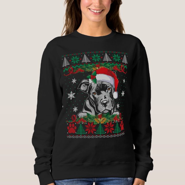 Sweatshirt Pitbull Christmas Père Noël Ugly Sweater Amoureux  (Devant)