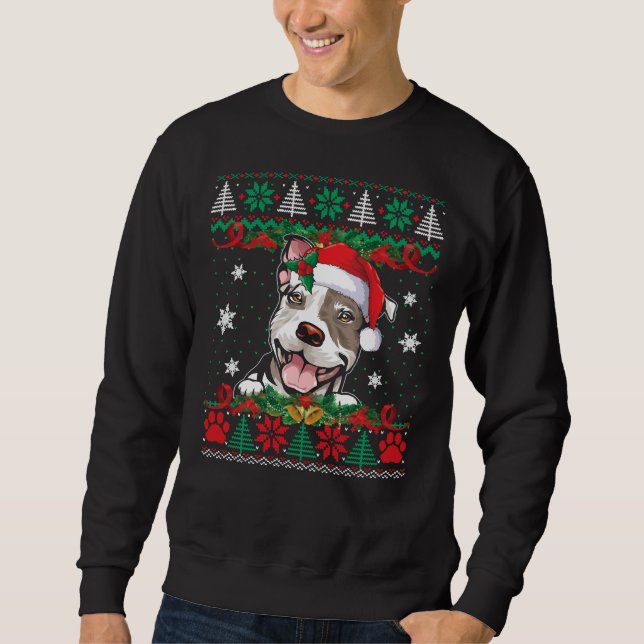 Sweatshirt Pitbull Christmas Père Noël Ugly Sweater Amoureux  (Devant)