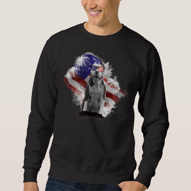 Sweatshirt Pitbull Dog Avec Drapeau Américain Da Indépendance (Devant)