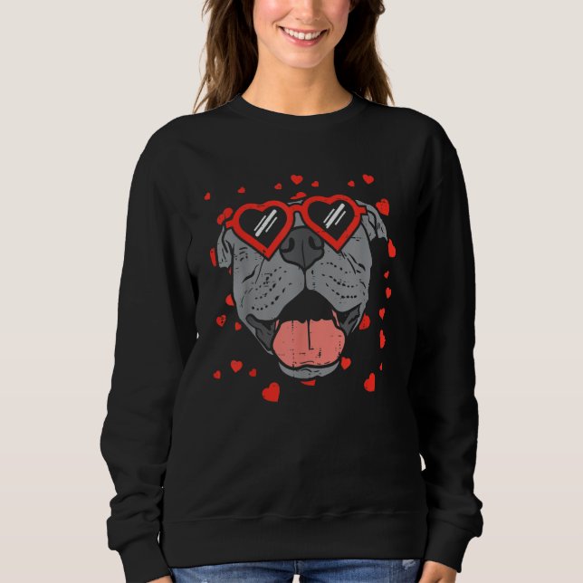 Sweatshirt Pitbull Face Heart Glasses Valentines Day Pet Dog (Devant)
