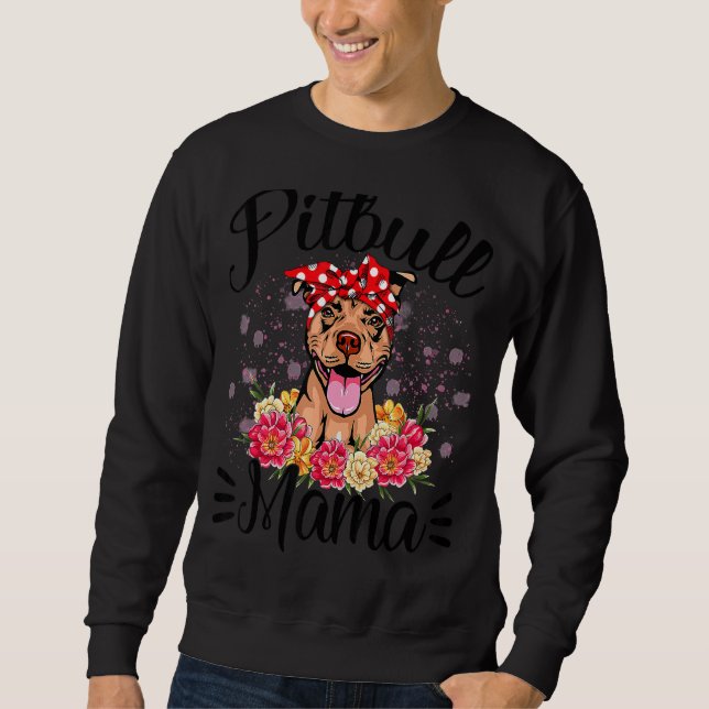Sweatshirt Pitbull Mama Florals mignonette Chien Maman Fête d (Devant)