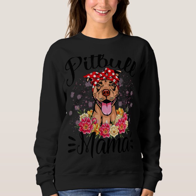 Sweatshirt Pitbull Mama Florals mignonette Chien Maman Fête d (Devant)