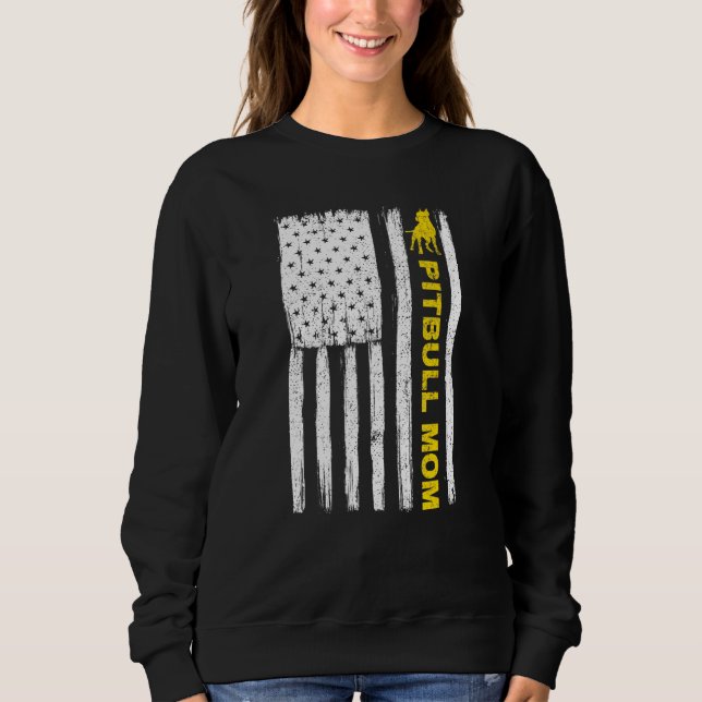 Sweatshirt Pitbull Mom Vintage patriotique avec drapeau améri (Devant)