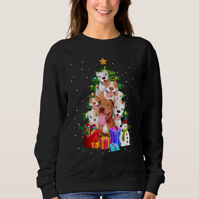 Sweatshirt Pitbull sapin de Noël éclaire le chien (Devant)