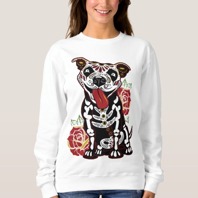 Sweatshirt Pitbull Sugar Skull pour les femmes Hommes Pitbull (Devant)
