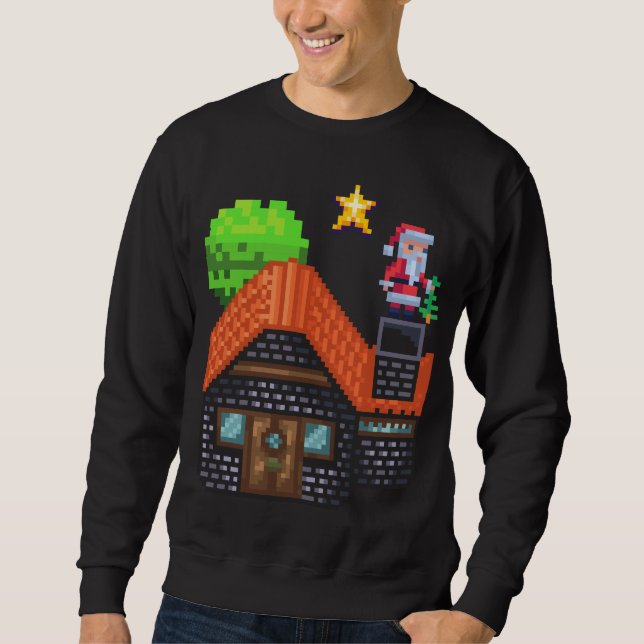 Sweatshirt Pixel Art Père Noël sur le toit Maison de Noël (Devant)