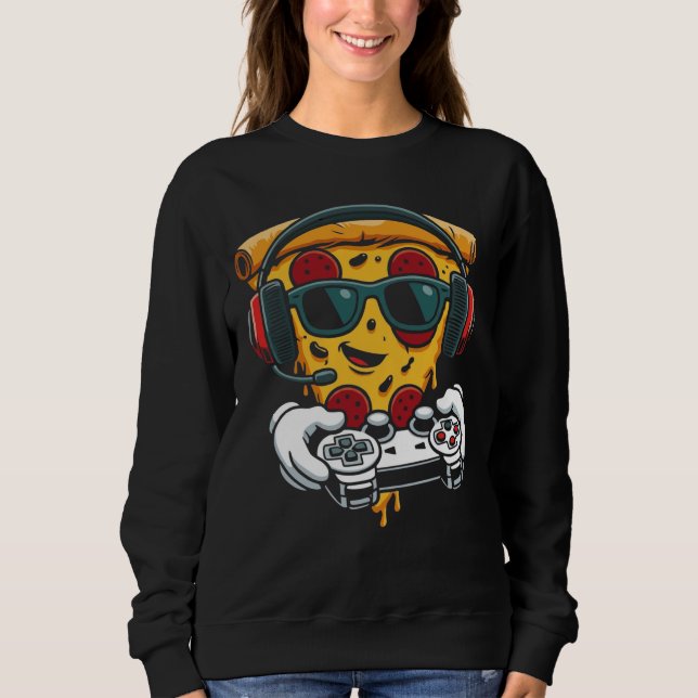 Sweatshirt Pizza de jeu vidéo drôle amateur de nourriture pou (Devant)
