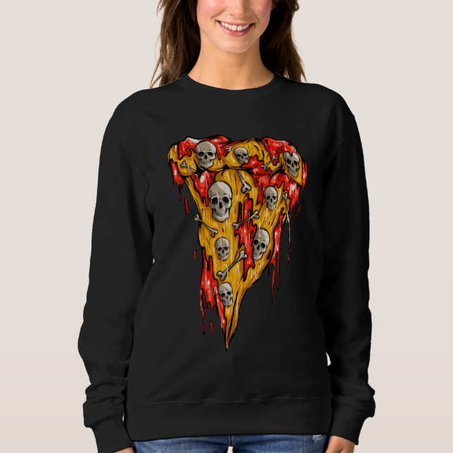 Sweatshirt Pizza Zombie Skuls Slice Skeleton Pizza Hallowee (Devant)
