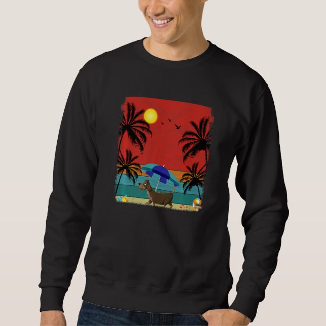 Sweatshirt Plage Cocotier Arbre Retro Graphisme Dachshund Chi (Devant)