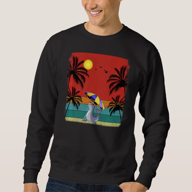 Sweatshirt Plage Cocotier Arbre Retro Graphisme Lion de mer É (Devant)