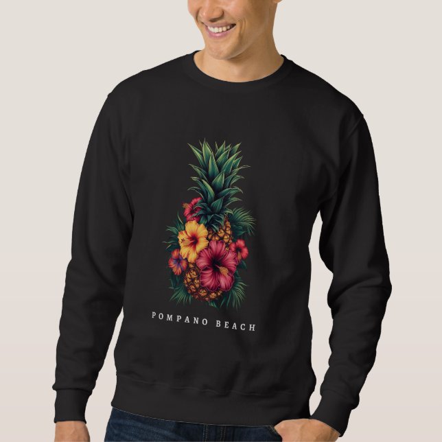 Sweatshirt Plage de Pompano Floride FL Ananas rétro Hibiscus (Devant)