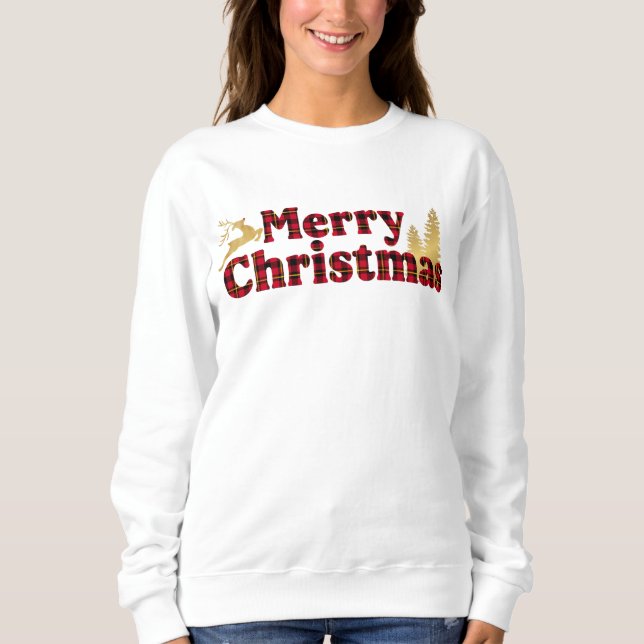 Sweatshirt Plaid and Gold Design "Joyeux Noël" (Devant)