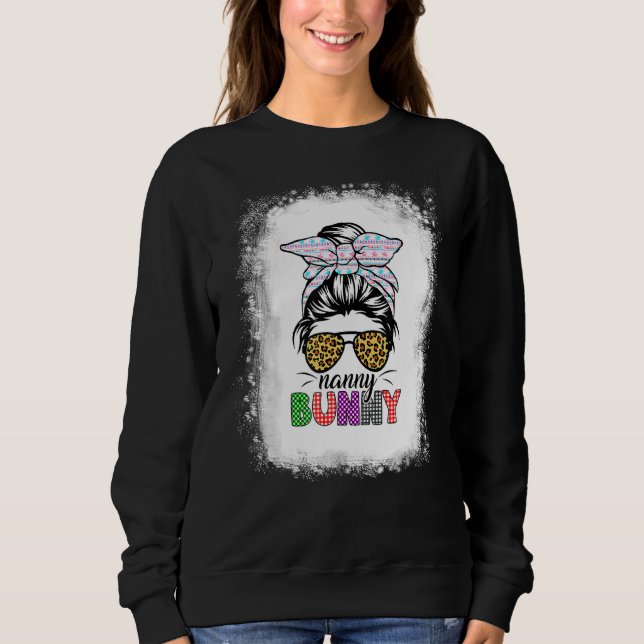 Sweatshirt Plaid Messy Bun Nanny Bunny Easter Leopard Femmes (Devant)