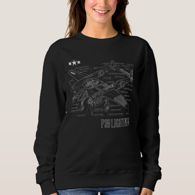 Sweatshirt Plan d'avion de chasse P 38 Lightning de la Second (Devant)