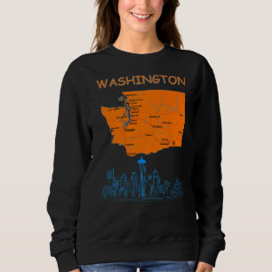 Sweatshirt Plan De L'État De Washington Grandes Villes Ville
