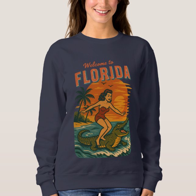 Sweatshirt Planche à surf Alligator Graphisme de vie côtière  (Devant)