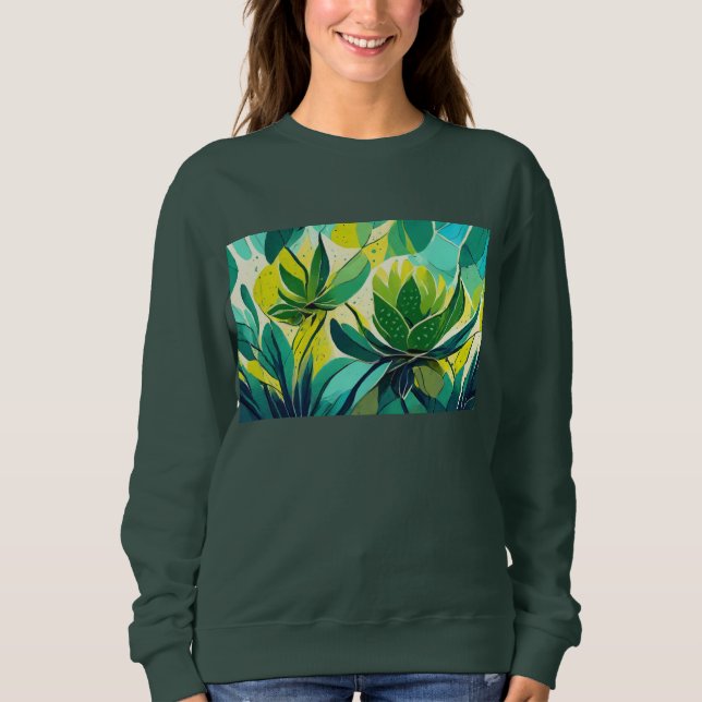 Sweatshirt Plantes succulents en vert et jaune (Devant)