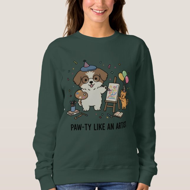 Sweatshirt Playful Beagle Painter Dog with Ginger Kitten Art (Devant)