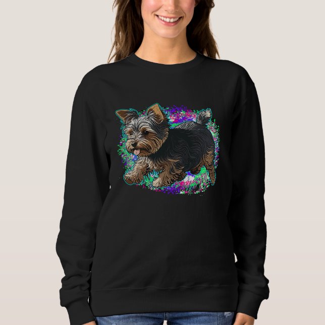 Sweatshirt Playful Yorkshire Terrier Dog Pop Art Proud Yorkie (Devant)