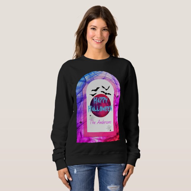 Sweatshirt Pleine lune Bat Spider Éffrayant Moderne Joyeux Ha (Devant entier)