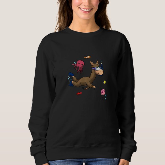 Sweatshirt Plongée sous-marine Snorkeling Llama calmar poulpe (Devant)