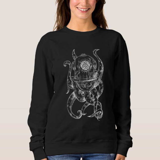 Sweatshirt Plongeur SCUBA Octopus rétro bizarre avec casque d (Devant)