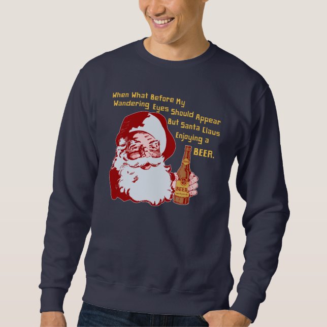 Sweatshirt Poème drôle de Noël de rétro bière du père noël (Devant)
