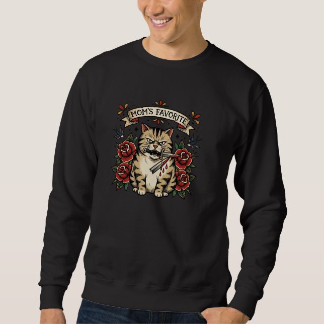 Sweatshirt Poignard de chat préféré de maman Rose Tatouage tr (Devant)