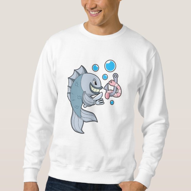 Sweatshirt Poisson avec hameçon et ver de poisson (Devant)