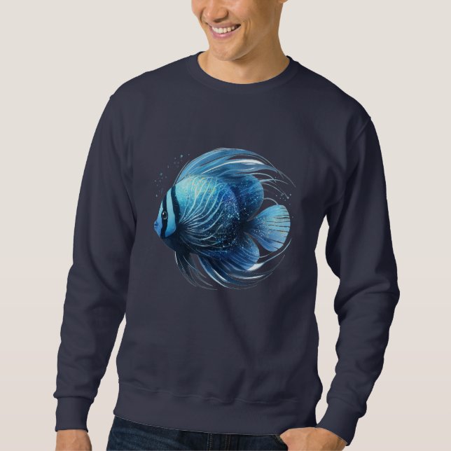 Sweatshirt Poisson Dynamique Bleu et Noir de l'Océan (Devant)